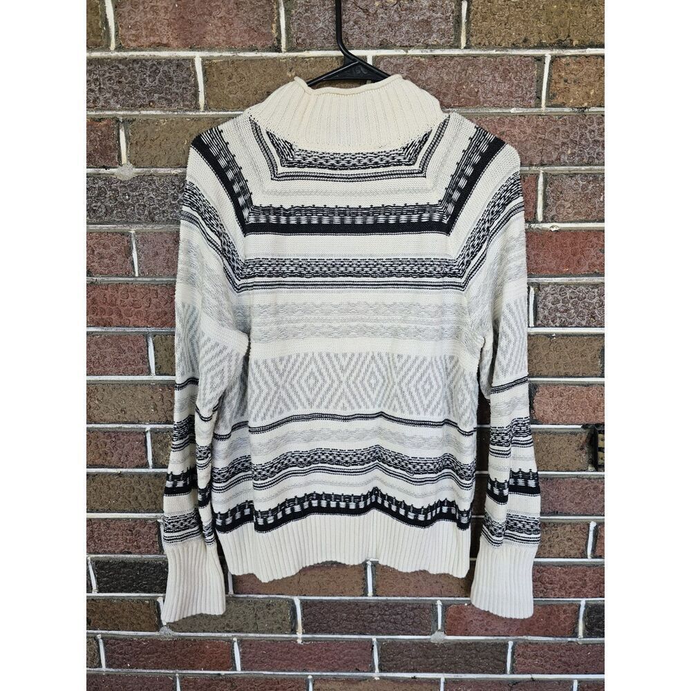 Chaps Ivory & Grey Striped Fair Isle Mock Turtleneck Sweater Pullover Large - Picture 6 of 6